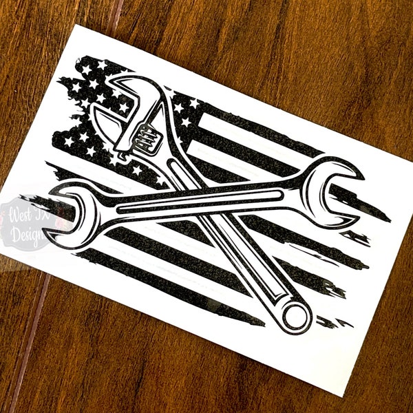 Mechanic Decal | Wrench Decal | Decal for Men | American Flag Decal | Tools Decal | Car Window Decal | Tumbler Decal | Tool Box Sticker