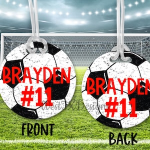 Soccer Bag Tag | Personalized Soccer Tag | Soccer Luggage Tag | Sports Bag Tag | Round Soccer Tag | Kids Sports Bag | Soccer Gift