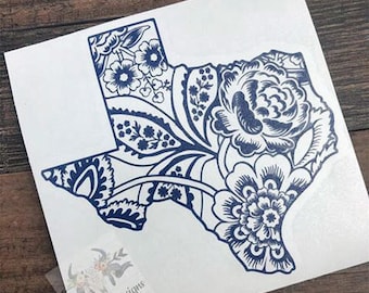 Texas Decal | Vinyl Decal | Car Window Decal | Texas Rose | Texas Flower Decal | Decal for Women | Tumbler Decal | State Decal | Floral TX