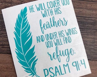 He Will Cover You With His Feathers | Psalm 91:4 | Bible Verse Decal | Religious Decal | Motivational Decal | Inspirational Decal | Tumbler
