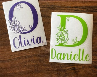 Name Decal | Initial Decal | Name Sticker | Floral Decal | Floral Sticker | Initial Sticker | Personalized Decal | Tumbler Decal