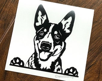 Australian Cattle Dog Decal | Cattle Dog Sticker | Peeking Cattle Dog | Blue Heeler Decal | Blue Heeler Sticker | Peeking Blue Heeler