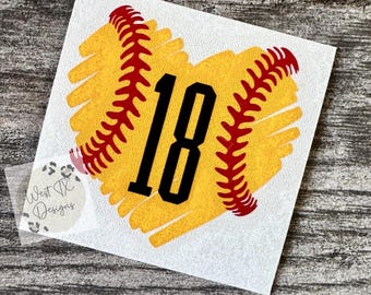 Softball Decal | Softball Sticker | Personalized Softball | Sports Decal | Softball Number | Softball Love | Car Decal