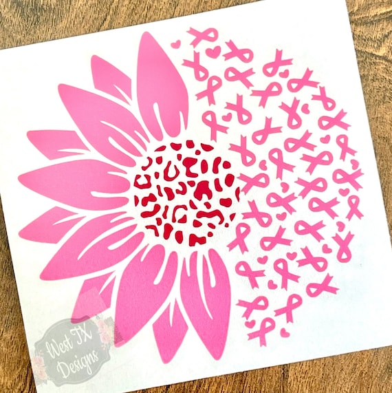Sunflower Ribbon Awareness | Breast Cancer Awareness | Women's Health | Survivor | Hope | Vinyl Decal | Car Decal | Pink Ribbon Decal