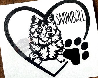 Cat Decal | Maine Coone Cat | Personalized Cat Decal | Paw Print Decal | Heart Decal | Cat Lover | Cat Sticker | Car Decal | Tumbler Decal