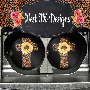 Cross Car Coasters | Car coasters set of 2 | Sandstone Car Coasters | Rubber Car Coasters | Leopard Car Coasters | Sunflower Car Coasters
