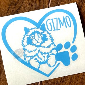 Cat Decal | Ragdoll Cat | Personalized Cat Decal | Paw Print Decal | Heart Decal | Cat Lover | Cat Sticker | Car Decal | Cat Name Decal