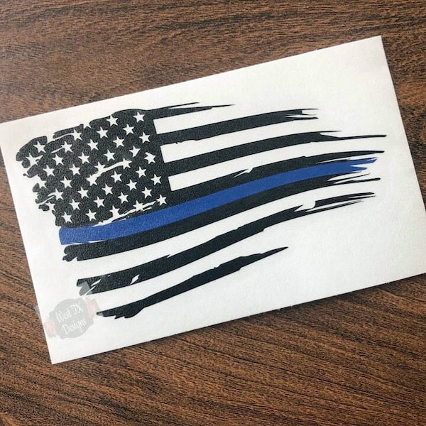 Police Flag Decal | Police Sticker | Thin Blue Line Decal | Flag Sticker | Back the Blue Decal | Car Window Decal | Tumbler Decal