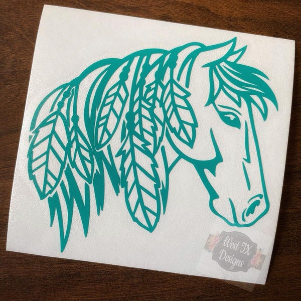 Horse Decal | Feather Decal | Horse Sticker | Horse Lover | Western Decal | Car Window Decal | Rodeo Decal | Barrel Racer Sticker