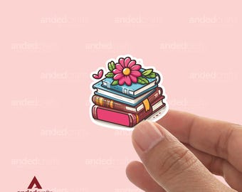 Livres et fleurs, autocollant livresques pour Kindle, bouteille d'eau, journal intime, cadeau parfait pour les lecteurs - Art de livre mignon - Design de livre floral
