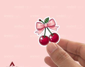 Cherry Bow Sticker, Coquette Pastel Vinyl Decal