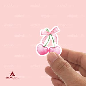Coquette Cherry, adesivo da libro per Kindle, bottiglia d'acqua, diario, regalo perfetto per i lettori - Ciliegia con papillon - Ciliegia acquerello