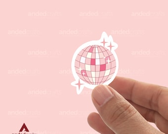 Retro Pink Disco Ball Sticker, Water Bottle, Kindle, Journal