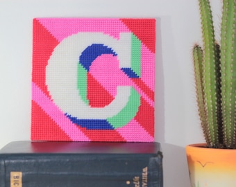 Red Letter C Alphabet tapestry / needlepoint kit in half cross stitch on plastic canvas 15.4 x 15.4cm