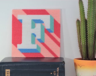 Coral Letter F Alphabet tapestry / needlepoint kit in half cross stitch on plastic canvas 15.4 x 15.4cm