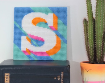 Blue Letter S Alphabet tapestry / needlepoint kit in half cross stitch on plastic canvas 15.4 x 15.4cm