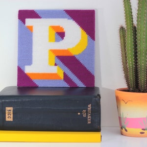 Purple Letter P Alphabet tapestry / needlepoint kit in half cross stitch on plastic canvas 15.4 x 15.4cm image 1