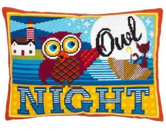 Night Owl tapestry / needlepoint in half cross stitch. 40 x 29cm