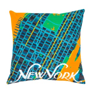 Tapisserie/plan de la ville orange de New York/point de croix. 41 x 41 cm