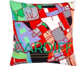 Cardiff City Map tapestry / needlepoint in half cross stitch. 41 x 41cm
