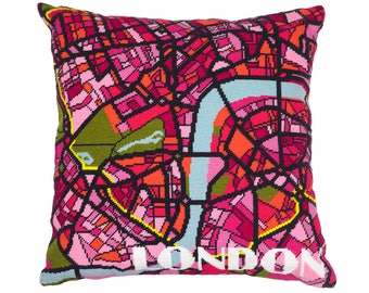 London Bright Map tapestry / needlepoint in half cross stitch. 41 x 41cm