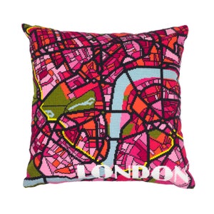 ロンドン ブライト マップ タペストリー / ハーフ クロスステッチのニードルポイント。41 x 41 cm