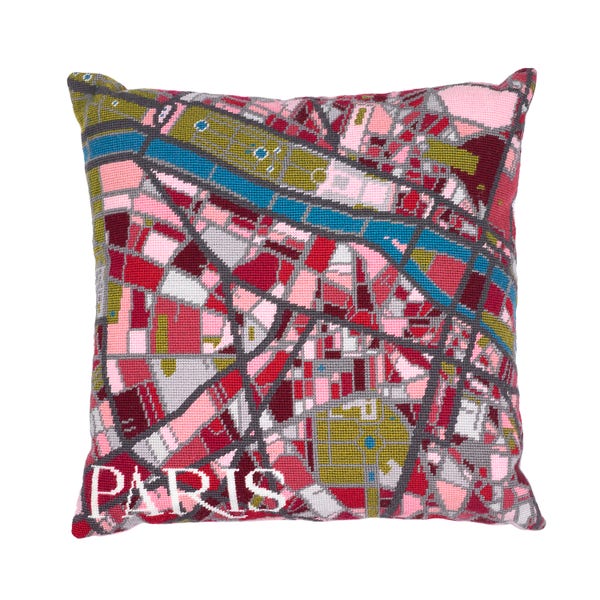 Vintage Paris City Map tapestry / needlepoint in half cross stitch. 41 x 41cm