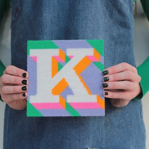 Purple Letter K Alphabet tapestry / needlepoint kit in half cross stitch on plastic canvas 15.4 x 15.4cm image 2