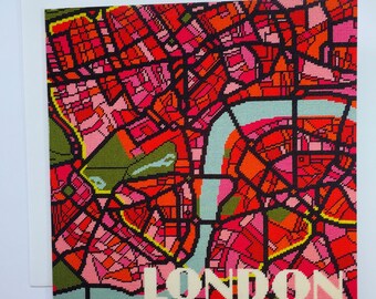 London Bright City Map Greeting Card. 15 x 15cm