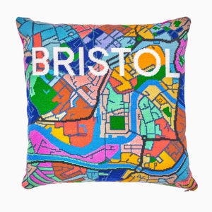 Bristol City Map tapestry / needlepoint in half cross stitch. 41 x 41cm