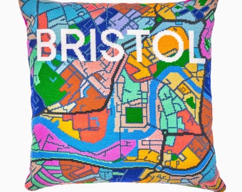Bristol City Map tapestry / needlepoint in half cross stitch. 41 x 41cm