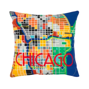 Tapisserie du plan de la ville de Chicago / Broderie en demi-point. 41 x 41 cm