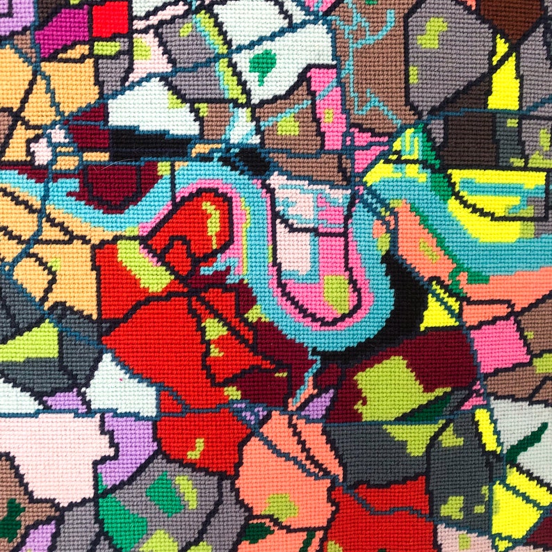 London City Map tapestry / needlepoint in half cross stitch. 70 x 45cm 画像 3