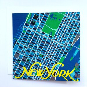 Tarjeta de felicitación del mapa de la ciudad de Nueva York. 15x15cm