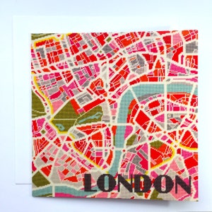 Biglietto d'auguri per la mappa della città luminosa di Londra. 15 x 15 cm