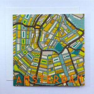 Amsterdam stadsplattegrond wenskaart. 15 x 15 cm