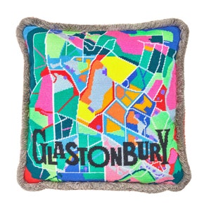 Glastonbury Map tapestry / needlepoint in half cross stitch. 41 x 41cm