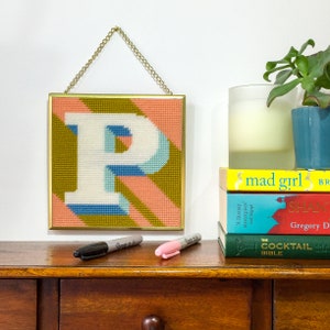 Peach Letter P Alphabet tapestry / needlepoint kit in half cross stitch on plastic canvas 15.4 x 15.4cm