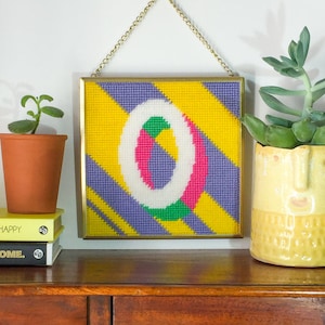 Yellow &#39;0&#39; Number tapestry needlepoint kit in half cross stitch on plastic canvas 15.4 x 15.4cm