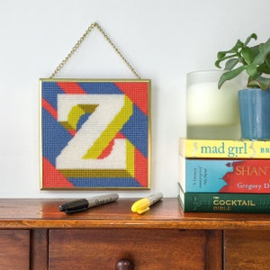 Coral Letter Z Alphabet tapestry / needlepoint kit in half cross stitch on plastic canvas 15.4 x 15.4cm