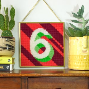 Red &#39;6&#39; Number tapestry needlepoint kit in half cross stitch on plastic canvas 15.4 x 15.4cm