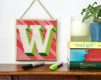 Coral Letter W Alphabet tapestry / needlepoint kit in half cross stitch on plastic canvas 15.4 x 15.4cm