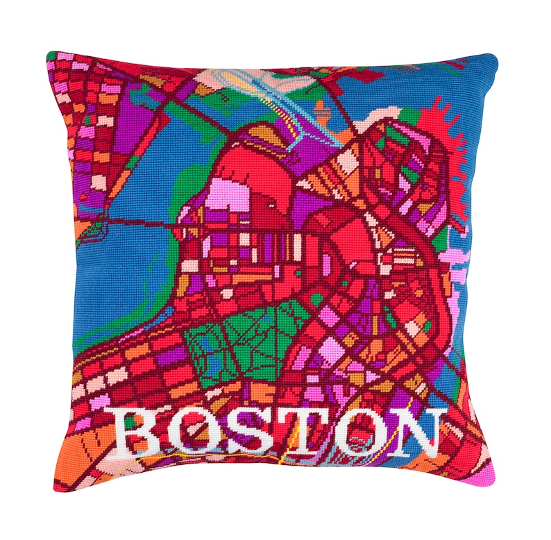 Boston Map Tapestry / Needlepoint in Half Cross Stitch. 41 X Etsy