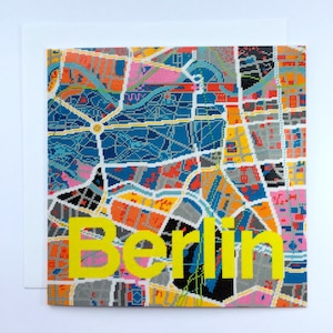 Biglietto d'auguri con mappa della città di Berlino. 15 x 15 cm