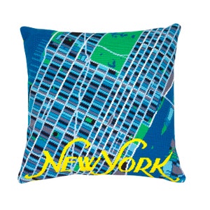 New York Blue City Map wandtapijt/naaldpunt in halve kruissteek. 41 x 41 cm