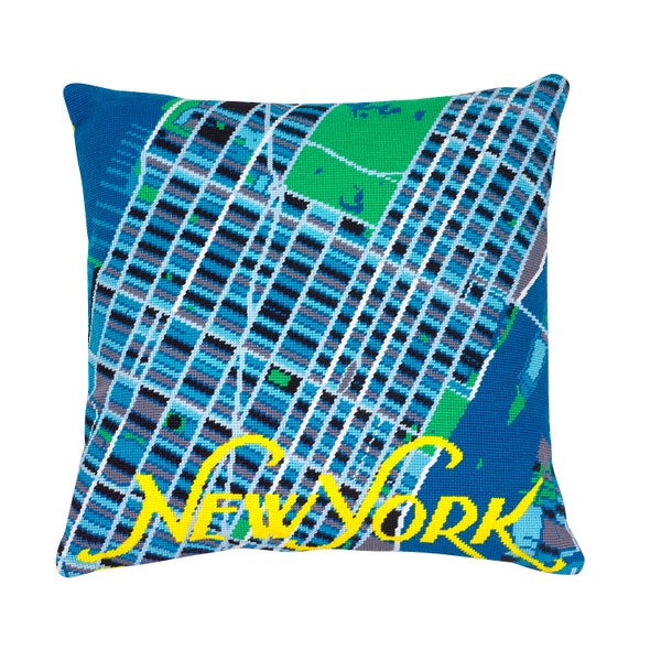 Tapisserie/plan de la ville bleu de New York/point de croix. 41 x 41 cm