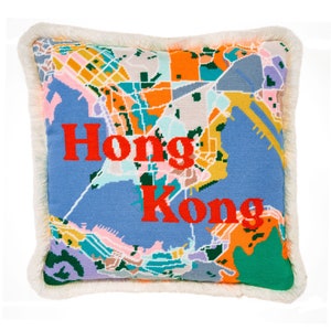 Old Hong Kong City Map tapestry / needlepoint in half cross stitch. 41 x 41cm