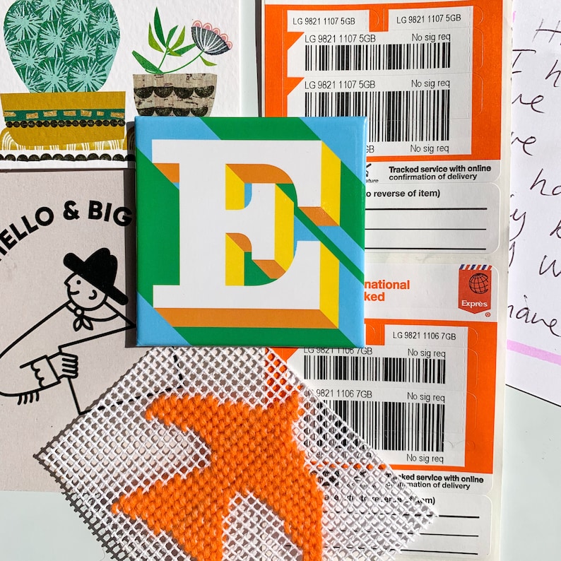 Green Letter E Alphabet tapestry / needlepoint kit in half cross stitch on plastic canvas 15.4 x 15.4cm image 6