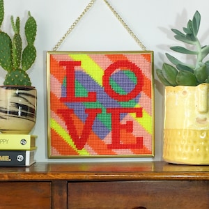 Planet Love tapestry / needlepoint kit in half cross stitch on plastic canvas 15.4 x 15.4cm