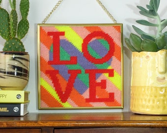 Planet Love tapestry / needlepoint kit in half cross stitch on plastic canvas 15.4 x 15.4cm